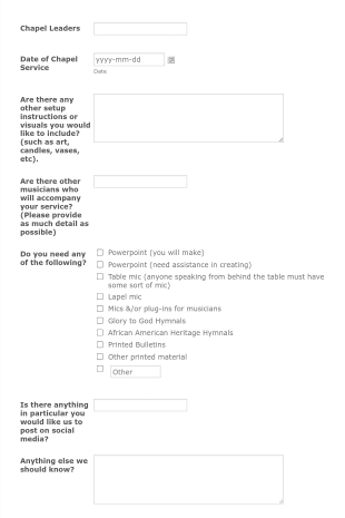 Chapel Support Form Template