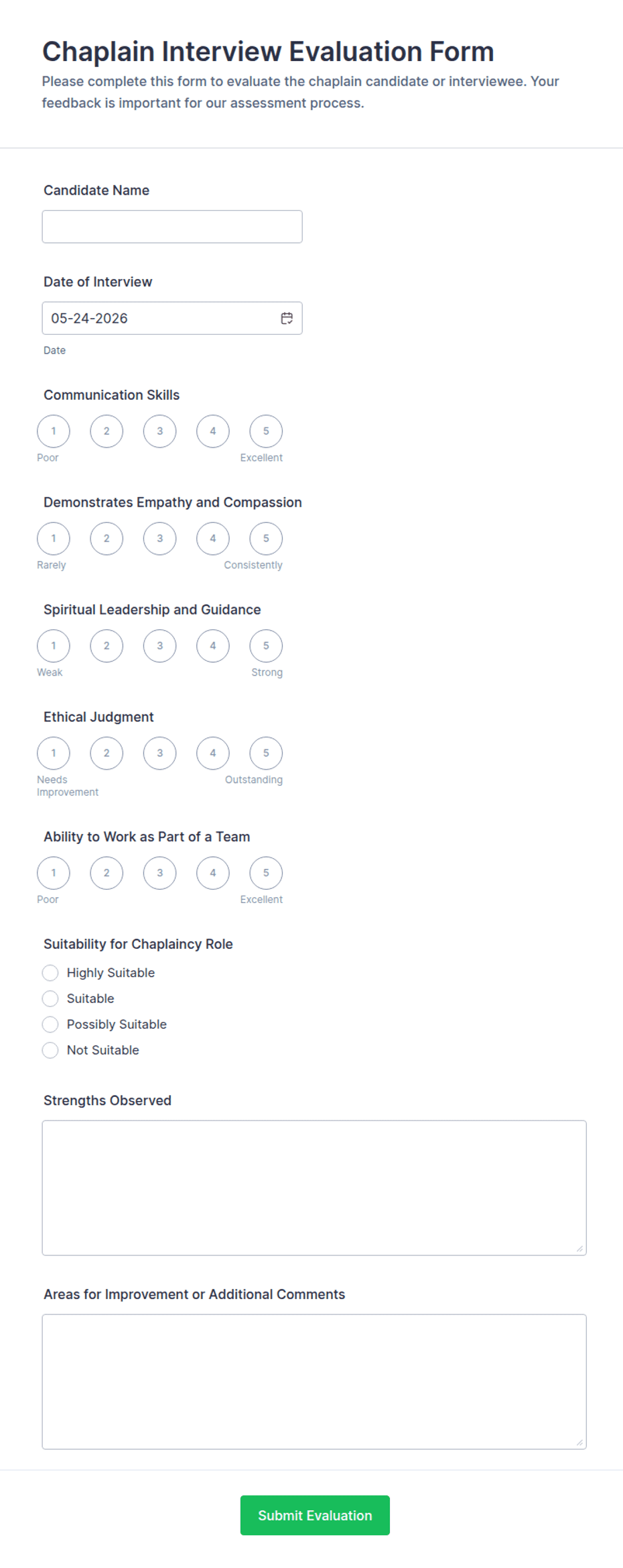 Chaplain Interview Evaluation Form Template | Jotform