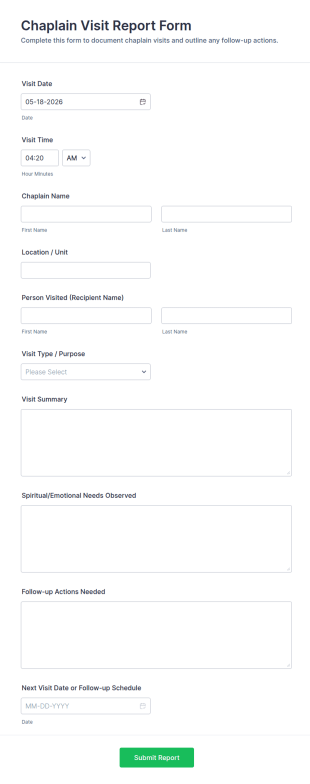 Chaplain Visit Report Form Template