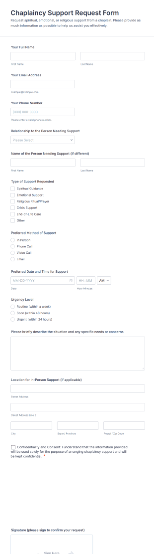 Chaplaincy Support Request Form Template