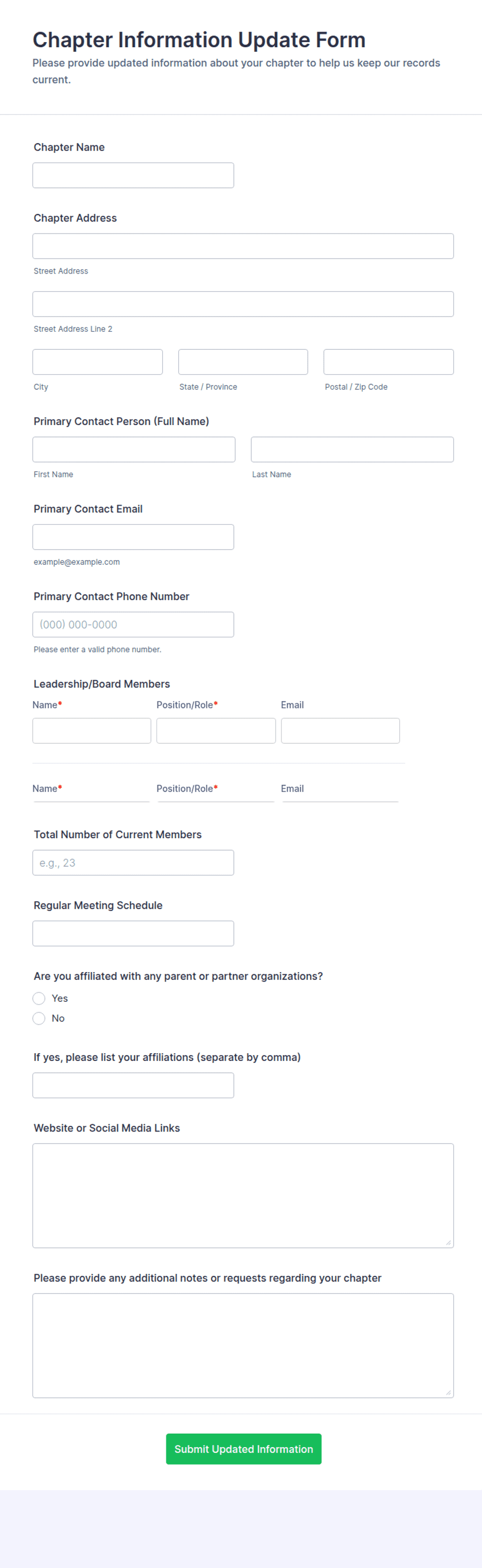 Chapter Information Update Form Template | Jotform