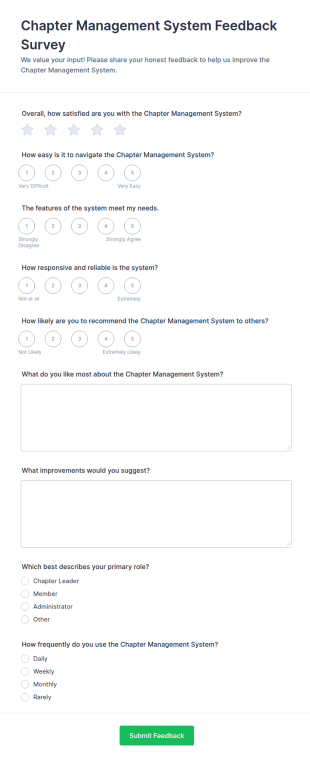 Chapter Management System Feedback Survey Form Template