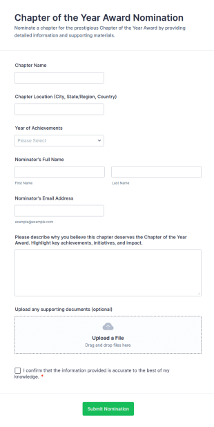 Chapter Of The Year Award Nomination Form Template
