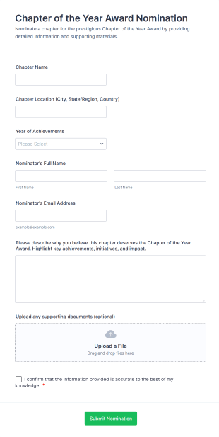 Chapter Of The Year Award Nomination Form Template