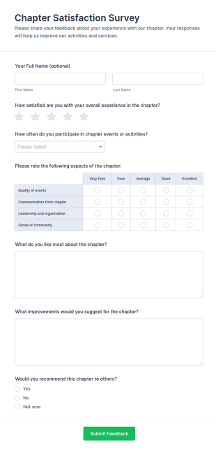 Chapter Satisfaction Survey Form Template