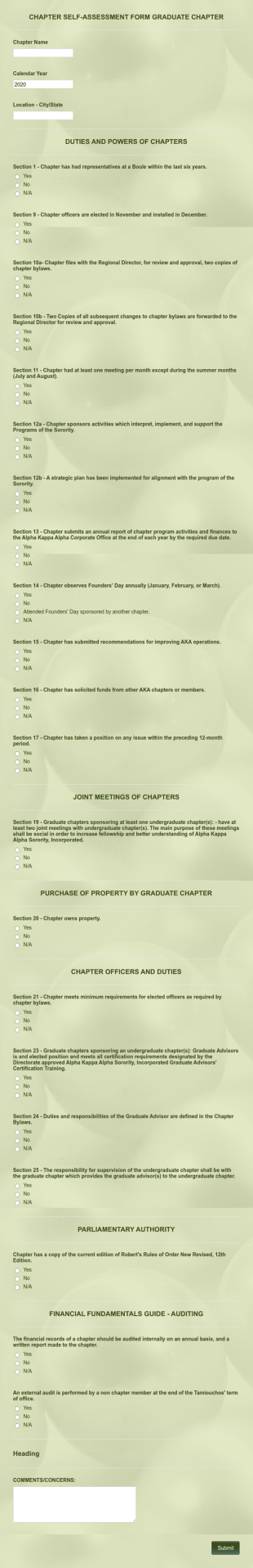Chapter Self Assessment Form Graduate Chapter