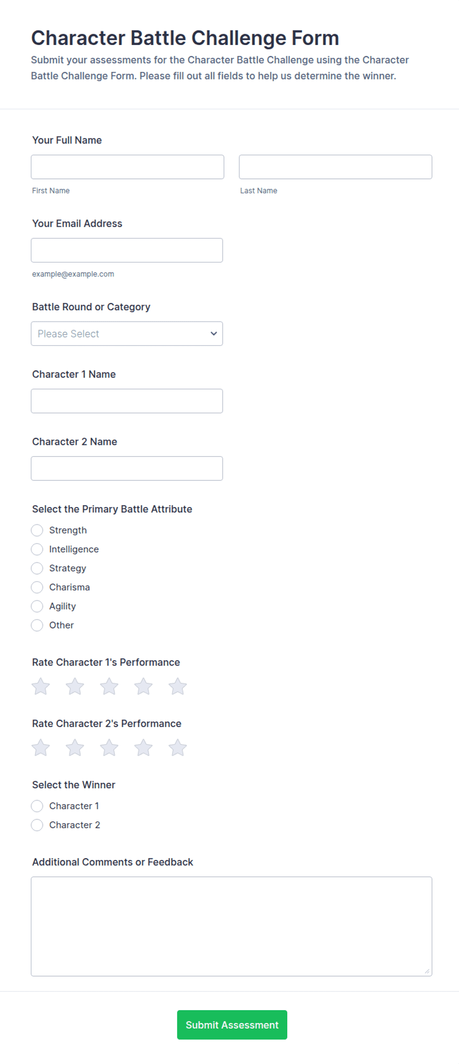 Character Battle Challenge Form Template | Jotform