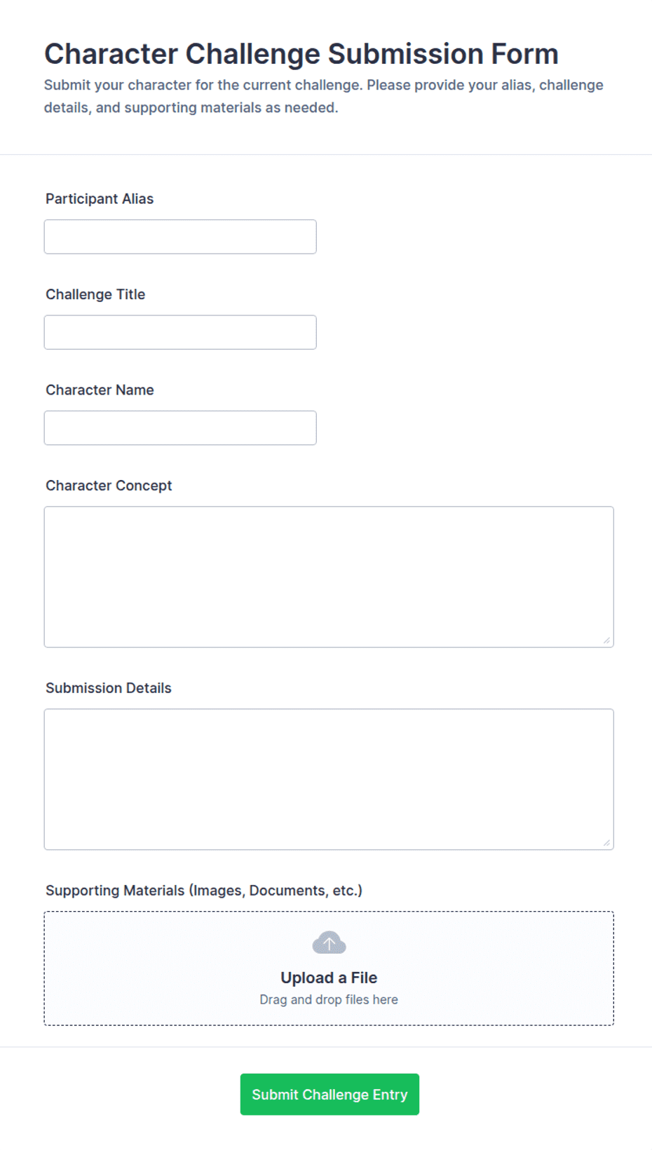Character Challenge Submission Form Template | Jotform