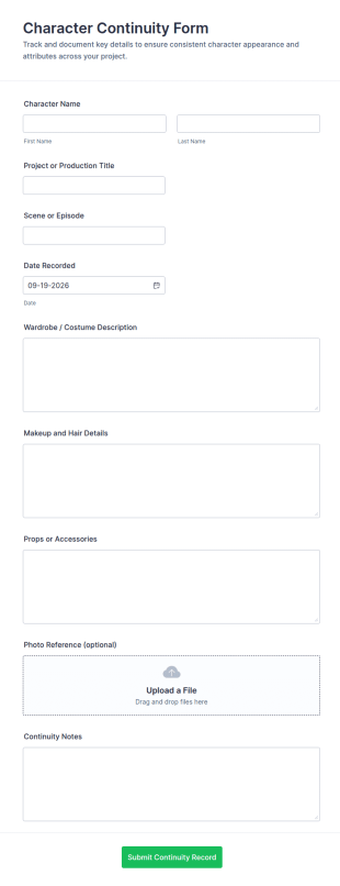 Character Continuity Form Template