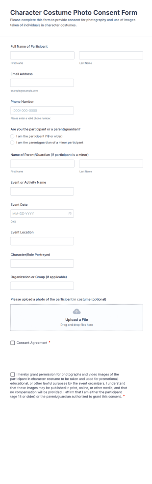 Character Costume Photo Consent Form Template