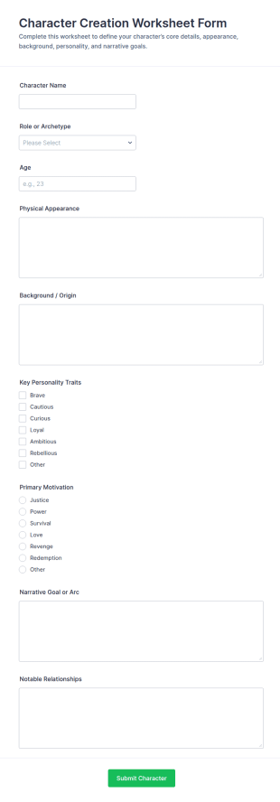 Character Creation Worksheet Form Template