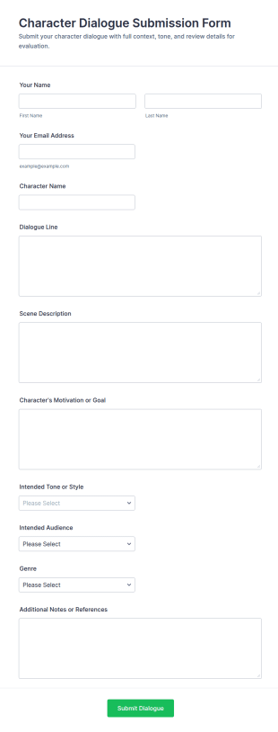 Character Dialogue Submission Form Template
