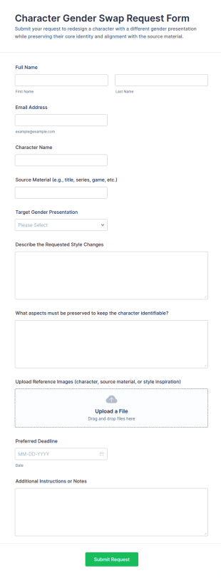 Character Gender Swap Request Form Template