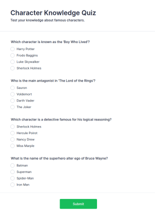 Character Knowledge Quiz Form Template
