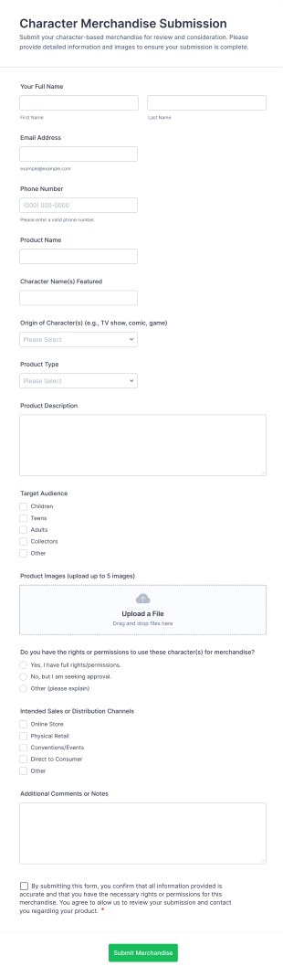 Character Merchandise Submission Form Template