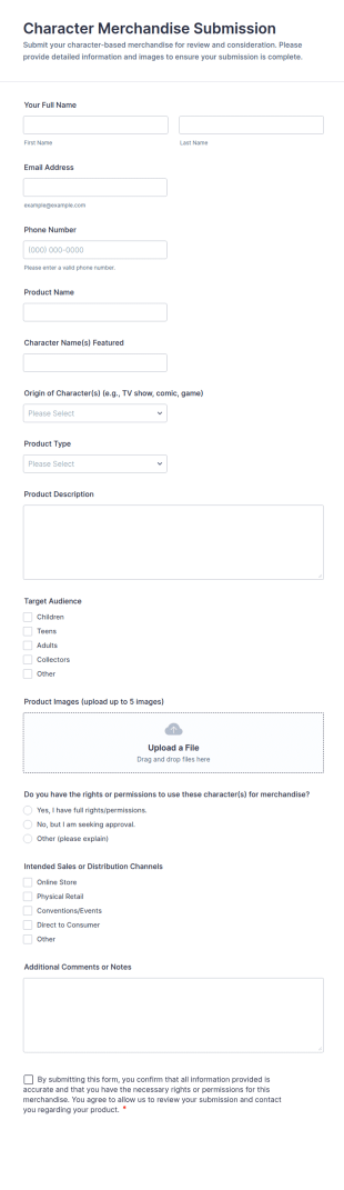 Character Merchandise Submission Form Template