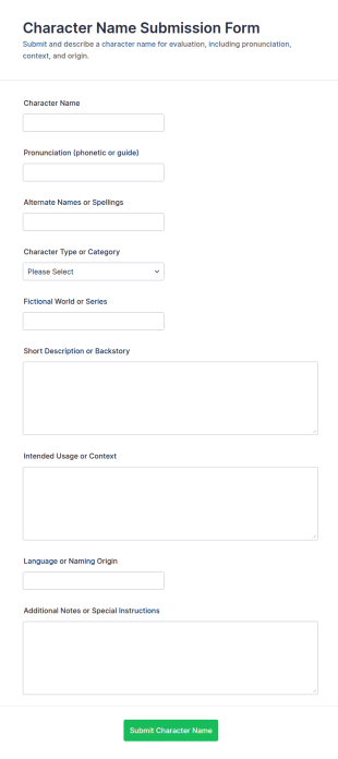 Character Name Submission Form Template