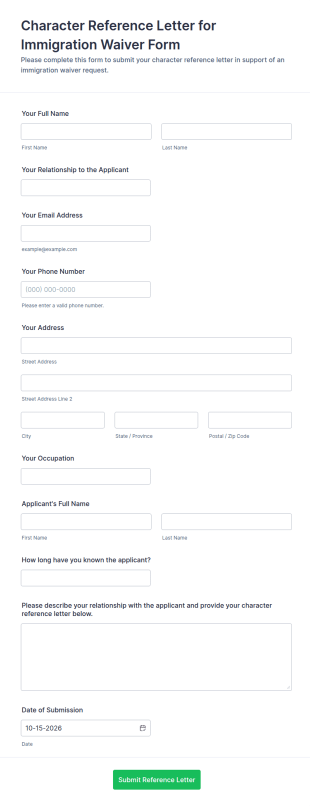 Character Reference Letter For Immigration Waiver Form Template