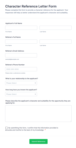 Character Reference Letter Form Template