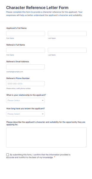Character Reference Letter Form Template