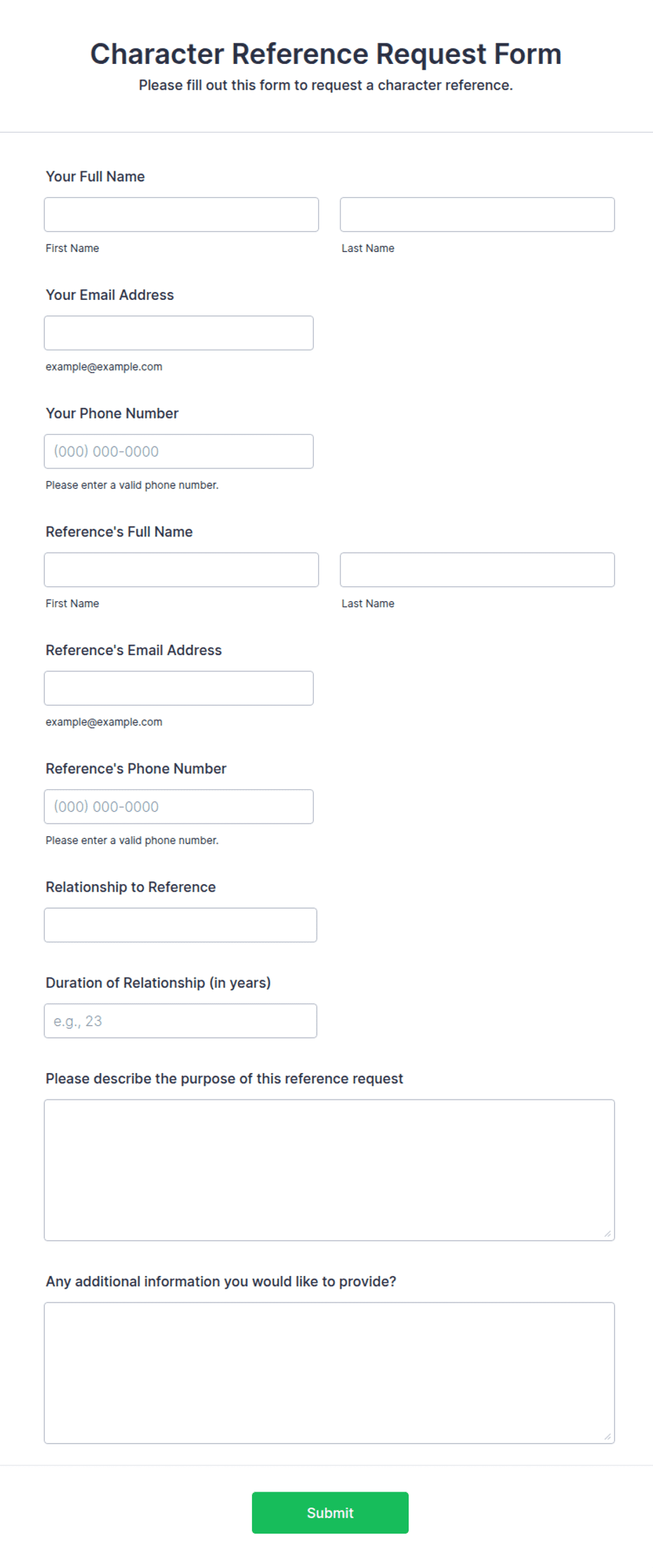 Character Reference Request Form Template | Jotform