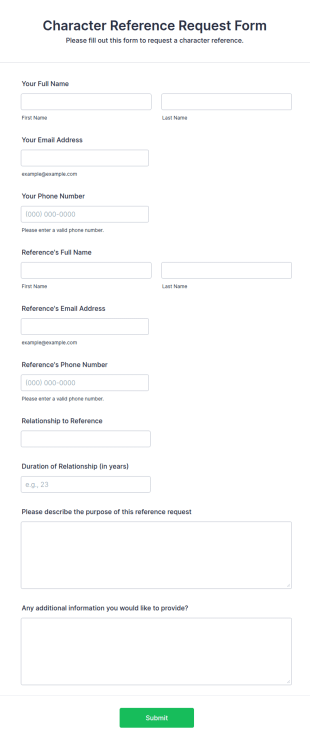 Character Reference Request Form Template