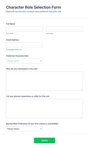 Character Role Selection Form Template