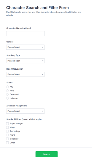 Character Search And Filter Form Template