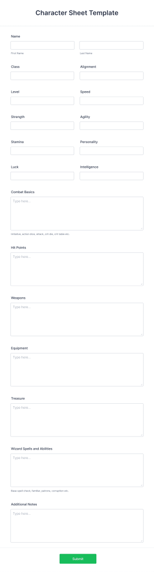 Character Sheet Template Form Template