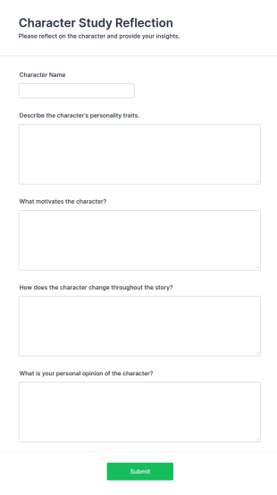 Character Study Reflection Form Template