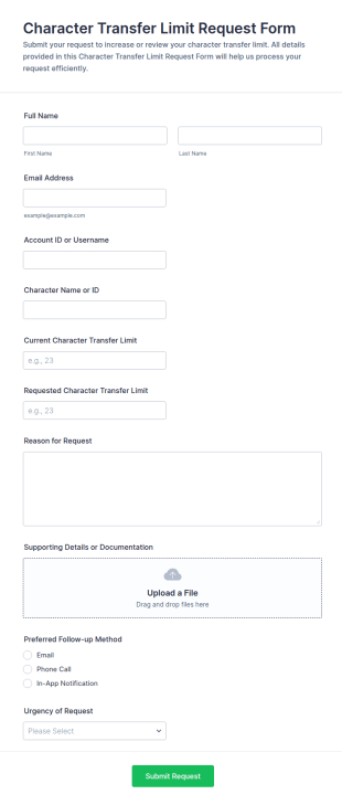 Character Transfer Limit Request Form Template