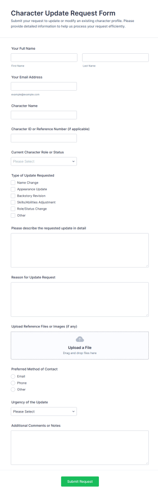 Character Update Request Form Template
