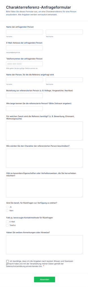 Charakterreferenz Anfrageformular