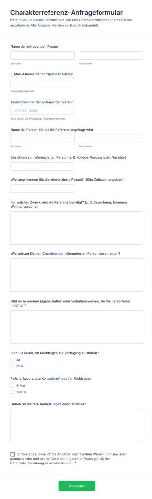 Charakterreferenz Anfrageformular