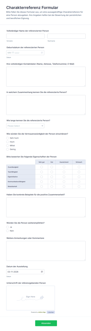 Charakterreferenz Formular