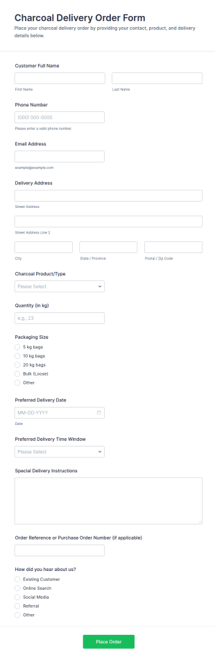 Charcoal Delivery Order Form Template