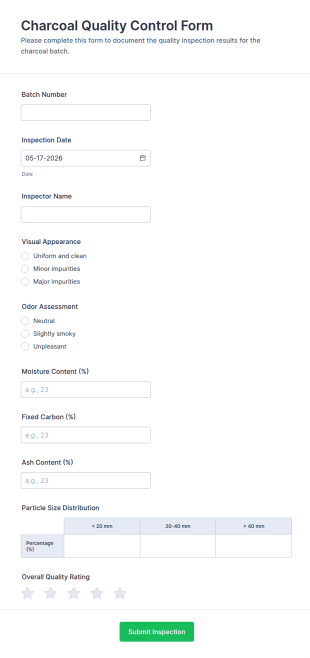 Charcoal Quality Control Form Template