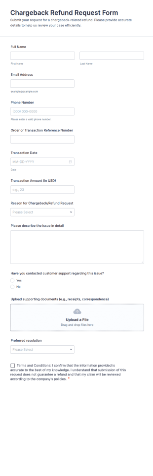 Chargeback Refund Request Form Template