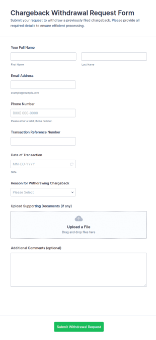 Chargeback Withdrawal Request Form Template