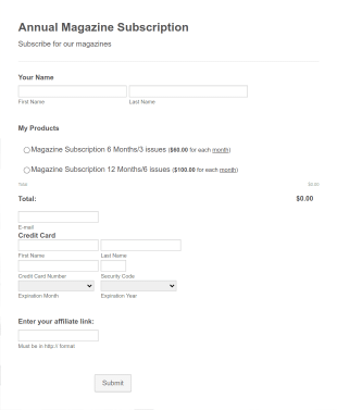 Chargify Magazine Subscription Form Template