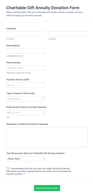 Charitable Gift Annuity Donation Form Template