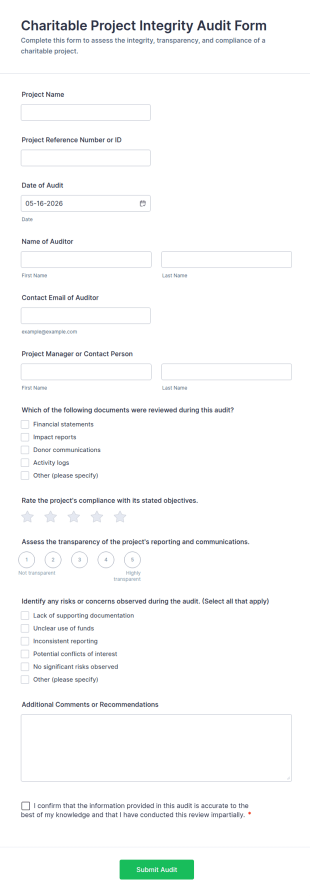 Charitable Project Integrity Audit Form Template