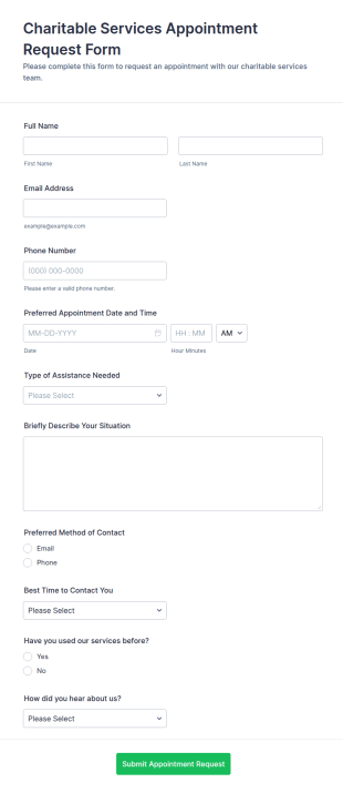 Charitable Services Appointment Request Form Template