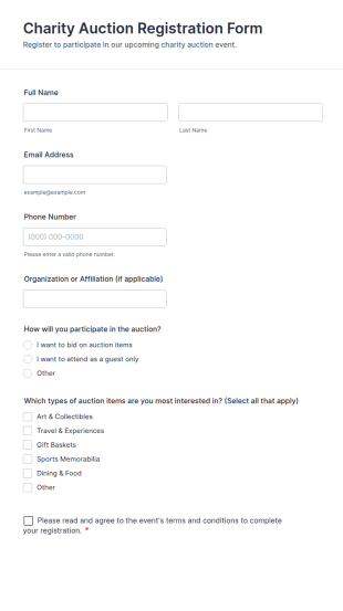 Charity Auction Registration Form Template