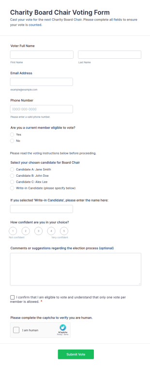 Charity Board Chair Voting Form Template