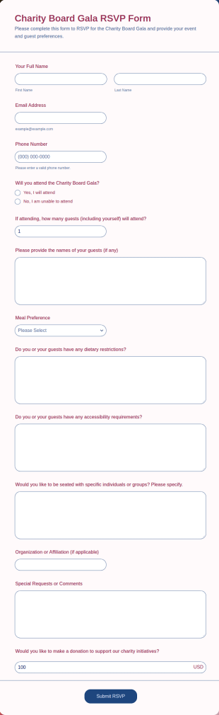 Charity Board Gala RSVP Form Template