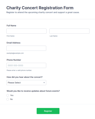 Charity Concert Registration Form Template