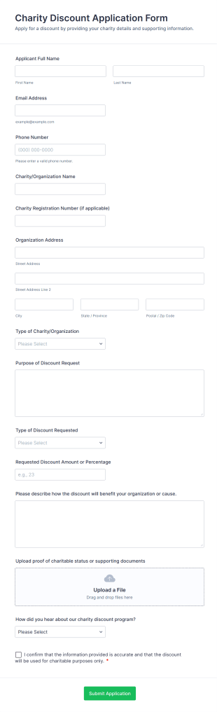 Charity Discount Application Form Template