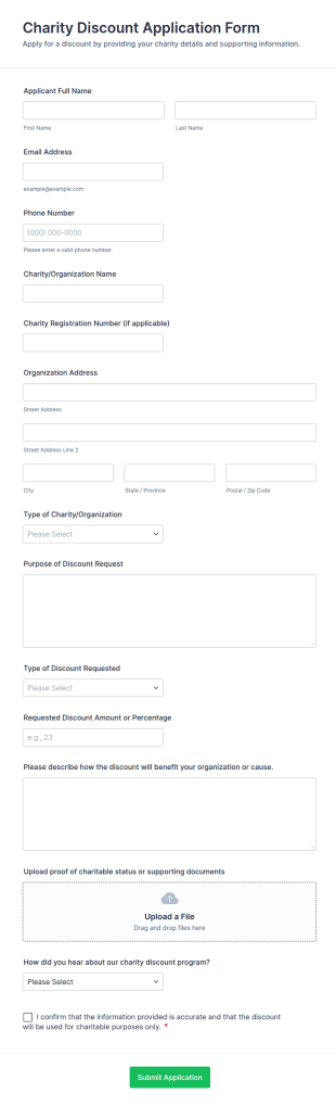 Charity Discount Application Form Template