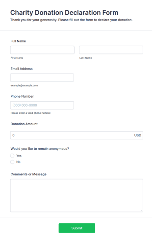 Charity Donation Declaration Form Template
